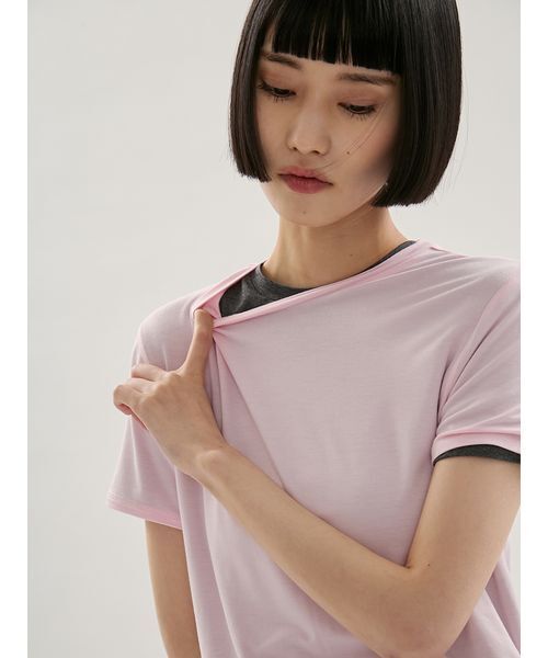 emmi(エミ)の「バンブーショートスリーブカットソー(Tシャツ/カットソー・レディース・ダークグレー/ピンク/ホワイト・F)」の16枚目の写真