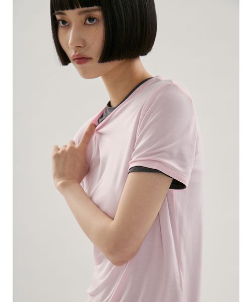 emmi(エミ)の「バンブーショートスリーブカットソー(Tシャツ/カットソー・レディース・ダークグレー/ピンク/ホワイト・F)」の17枚目の写真