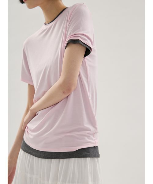 emmi(エミ)の「バンブーショートスリーブカットソー(Tシャツ/カットソー・レディース・ダークグレー/ピンク/ホワイト・F)」の19枚目の写真