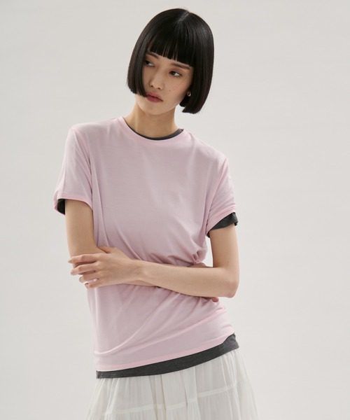 emmi(エミ)の「バンブーショートスリーブカットソー(Tシャツ/カットソー・レディース・ダークグレー/ピンク/ホワイト・F)」の3枚目の写真