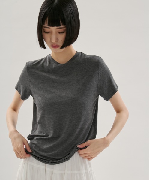 emmi(エミ)の「バンブーショートスリーブカットソー(Tシャツ/カットソー・レディース・ダークグレー/ピンク/ホワイト・F)」の2枚目の写真