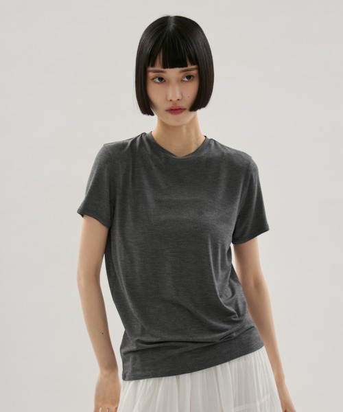 emmi(エミ)の「バンブーショートスリーブカットソー(Tシャツ/カットソー・レディース・ダークグレー/ピンク/ホワイト・F)」の4枚目の写真