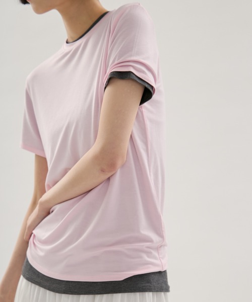 emmi(エミ)の「バンブーショートスリーブカットソー(Tシャツ/カットソー・レディース・ダークグレー/ピンク/ホワイト・F)」の8枚目の写真