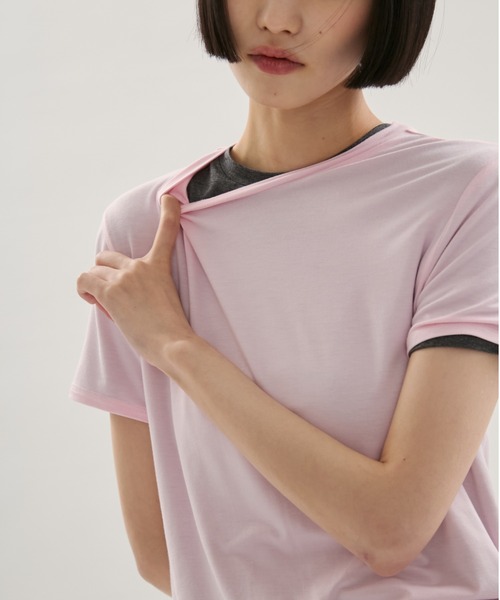 emmi(エミ)の「バンブーショートスリーブカットソー(Tシャツ/カットソー・レディース・ダークグレー/ピンク/ホワイト・F)」の9枚目の写真