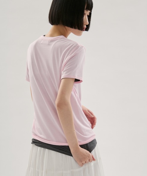 emmi(エミ)の「バンブーショートスリーブカットソー(Tシャツ/カットソー・レディース・ダークグレー/ピンク/ホワイト・F)」の10枚目の写真