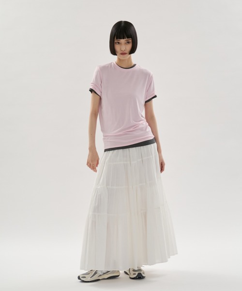 emmi(エミ)の「バンブーショートスリーブカットソー(Tシャツ/カットソー・レディース・ダークグレー/ピンク/ホワイト・F)」の5枚目の写真