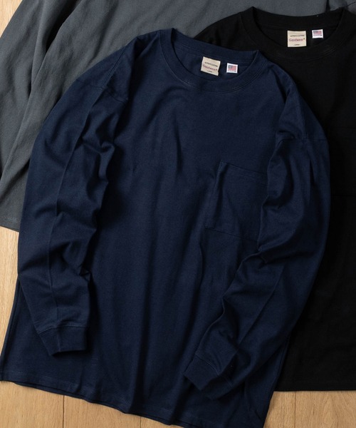 Goodwear（グッドウェア）の「【h】〔Goodwear/グッドウェア〕USAコットン ヘビーウェイト ポケット付きビッグシルエットTシャツ/無地/ロンT（Tシャツ/カットソー・メンズ・ホワイト/ネイビー/ブルー系その他/チャコールグレー/ブラック・MEDIUM/LARGE/X-LARGE）」の4枚目の写真