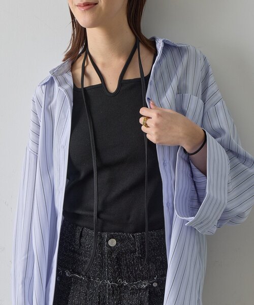 goocy（グーシー）の「カップ付きコードリボンタンクトップ（キャミソール・レディース・ブラック/ホワイト系その他・FREE）」の2枚目の写真