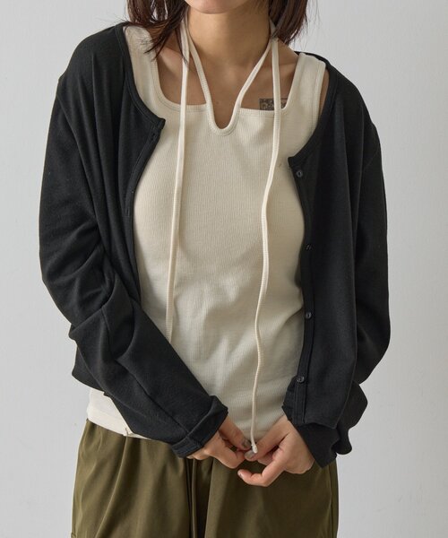 goocy（グーシー）の「カップ付きコードリボンタンクトップ（キャミソール・レディース・ブラック/ホワイト系その他・FREE）」の4枚目の写真