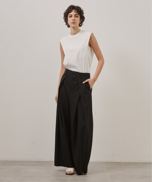 CITY TOKYO(シティトウキョウ)の「【CITY TOKYO/シティートウキョウ】Belt Tuck Pants/ベルトタックパンツ/ワイドパンツ(スラックス・レディース・ネイビー/グレー・1/2)」の7枚目の写真