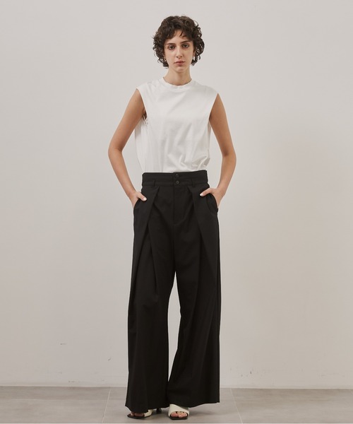 CITY TOKYO(シティトウキョウ)の「【CITY TOKYO/シティートウキョウ】Belt Tuck Pants/ベルトタックパンツ/ワイドパンツ(スラックス・レディース・ネイビー/グレー・1/2)」の8枚目の写真