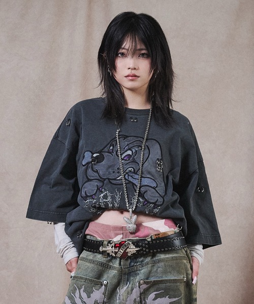 GALFY(ガルフィー)の「GALFY-バチバチピアスTee(Tシャツ/カットソー・メンズ・チャコール/その他1/ブラック・L/XL)」の14枚目の写真