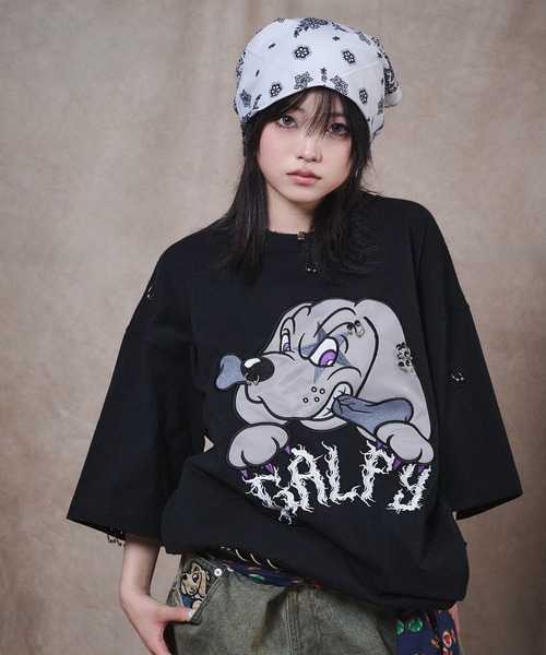 GALFY(ガルフィー)の「GALFY-バチバチピアスTee(Tシャツ/カットソー・メンズ・チャコール/その他1/ブラック・L/XL)」の4枚目の写真