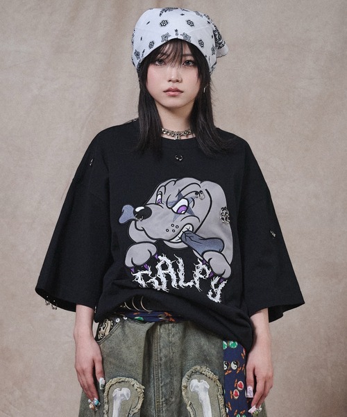 GALFY(ガルフィー)の「GALFY-バチバチピアスTee(Tシャツ/カットソー・メンズ・チャコール/その他1/ブラック・L/XL)」の5枚目の写真