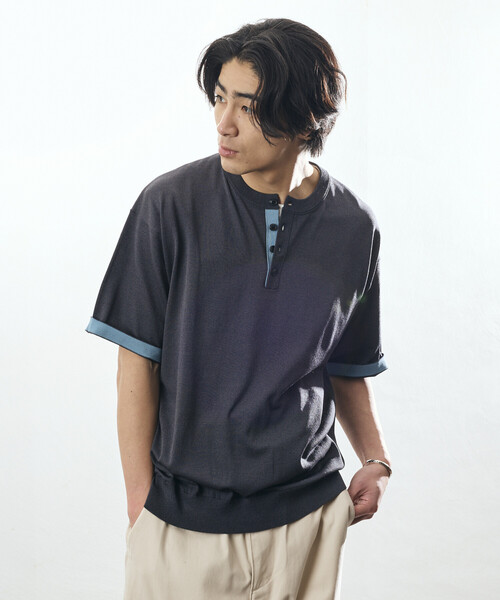 FREAK'S STORE（フリークスストア）の「限定展開 Relax Fit リラックスフィット クールタッチ 配色ヘンリーネック プルオーバー（その他トップス・メンズ・ブラック/チャコールグレー/ブラウン/ネイビー・LARGE/MEDIUM）」の19枚目の写真