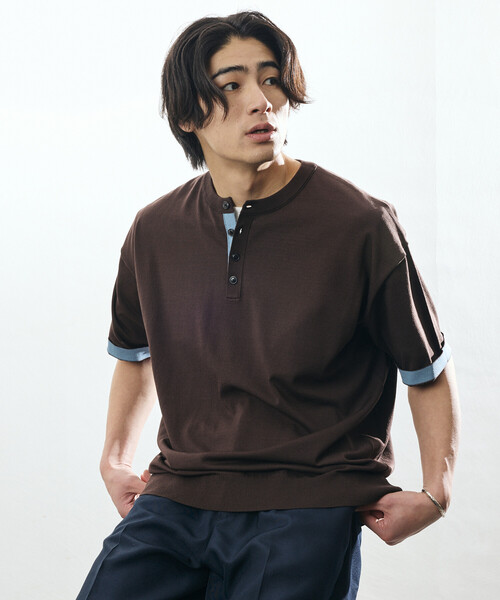 FREAK'S STORE（フリークスストア）の「限定展開 Relax Fit リラックスフィット クールタッチ 配色ヘンリーネック プルオーバー（その他トップス・メンズ・ブラック/チャコールグレー/ブラウン/ネイビー・LARGE/MEDIUM）」の10枚目の写真
