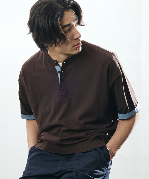 FREAK'S STORE（フリークスストア）の「限定展開 Relax Fit リラックスフィット クールタッチ 配色ヘンリーネック プルオーバー（その他トップス・メンズ・ブラック/チャコールグレー/ブラウン/ネイビー・LARGE/MEDIUM）」の11枚目の写真
