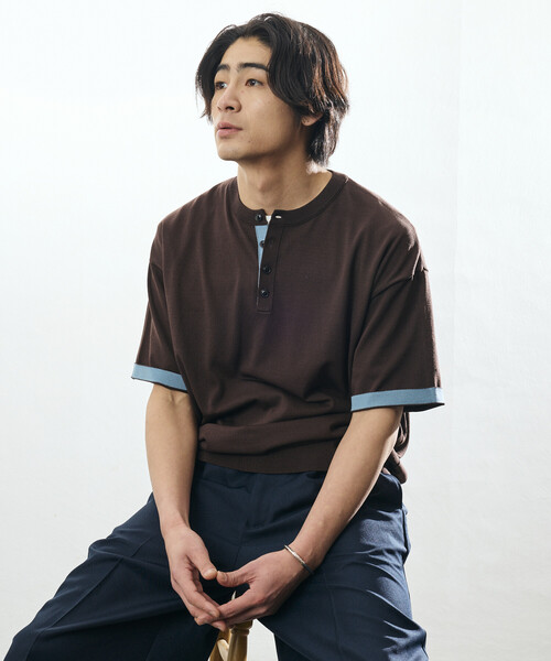 FREAK'S STORE（フリークスストア）の「限定展開 Relax Fit リラックスフィット クールタッチ 配色ヘンリーネック プルオーバー（その他トップス・メンズ・ブラック/チャコールグレー/ブラウン/ネイビー・LARGE/MEDIUM）」の12枚目の写真