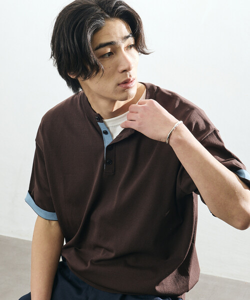 FREAK'S STORE（フリークスストア）の「限定展開 Relax Fit リラックスフィット クールタッチ 配色ヘンリーネック プルオーバー（その他トップス・メンズ・ブラック/チャコールグレー/ブラウン/ネイビー・LARGE/MEDIUM）」の13枚目の写真