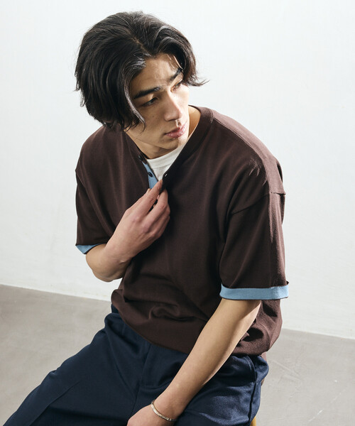 FREAK'S STORE（フリークスストア）の「限定展開 Relax Fit リラックスフィット クールタッチ 配色ヘンリーネック プルオーバー（その他トップス・メンズ・ブラック/チャコールグレー/ブラウン/ネイビー・LARGE/MEDIUM）」の14枚目の写真