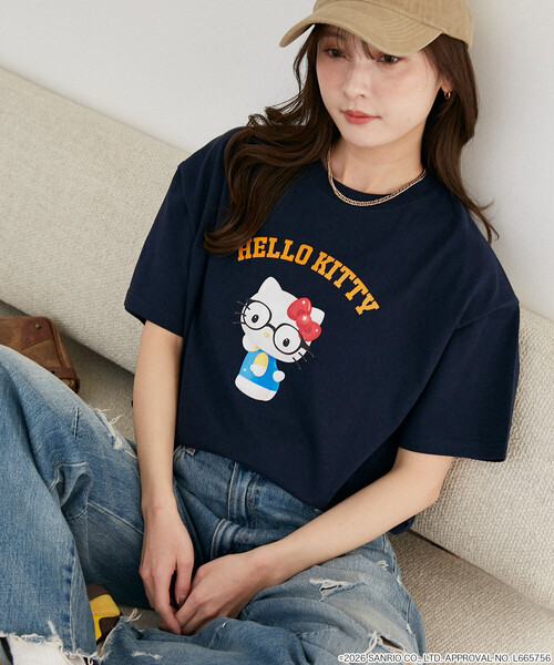 PUBLUX(パブリュクス)の「PUBLUX/パブリュクス ”SANRIO CHARACTERS/サンリオキャラクターズ” 眼鏡 カレッジ風 プリントTシャツ 限定展開(Tシャツ/カットソー・レディース・ブラック/ピンク/ライトグレー/ネイビー/オフホワイト/チャコールグレー・フリ-)」の16枚目の写真