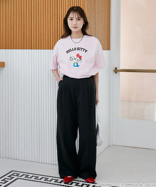 PUBLUX(パブリュクス)の「PUBLUX/パブリュクス ”SANRIO CHARACTERS/サンリオキャラクターズ” 眼鏡 カレッジ風 プリントTシャツ 限定展開(Tシャツ/カットソー・レディース・ブラック/ピンク/ライトグレー/ネイビー/オフホワイト/チャコールグレー・フリ-)」の11枚目の写真