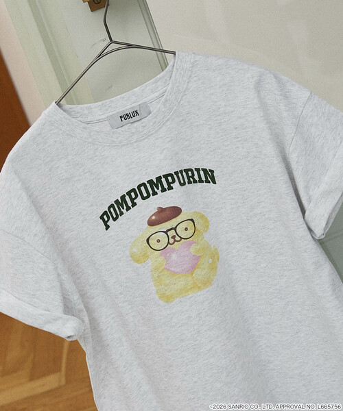 PUBLUX(パブリュクス)の「PUBLUX/パブリュクス ”SANRIO CHARACTERS/サンリオキャラクターズ” 眼鏡 カレッジ風 プリントTシャツ 限定展開(Tシャツ/カットソー・レディース・ブラック/ピンク/ライトグレー/ネイビー/オフホワイト/チャコールグレー・フリ-)」の21枚目の写真