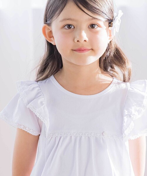Tartine et Chocolat(タルティーヌエショコラ)の「ベア天竺フリルレースTシャツ(100~140cm)(Tシャツ/カットソー・キッズ・ホワイト・110cm/120cm/130cm/140cm)」の3枚目の写真