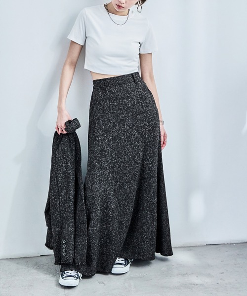 Fashion Letter(ファッションレター)の「セットアップ可能 スラブネップ ツイードマーメイドロングスカート(スカート・レディース・アイボリー/ブラック/グレー・M)」の2枚目の写真