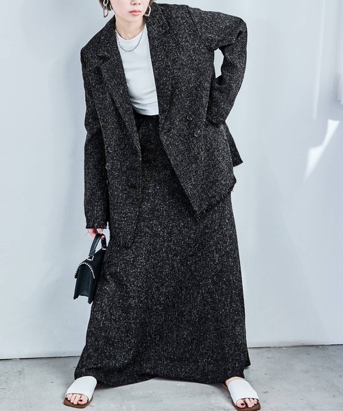 Fashion Letter(ファッションレター)の「セットアップ可能 スラブネップ ツイードマーメイドロングスカート(スカート・レディース・アイボリー/ブラック/グレー・M)」の11枚目の写真