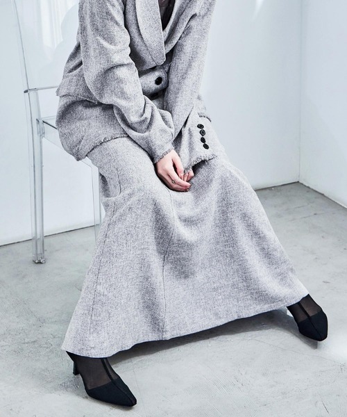 Fashion Letter(ファッションレター)の「セットアップ可能 スラブネップ ツイードマーメイドロングスカート(スカート・レディース・アイボリー/ブラック/グレー・M)」の16枚目の写真