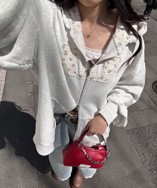 CIAOPANIC(チャオパニック)の「【neutral by ciaopanic】フラワーロゴフリルダブルジップパーカー(パーカー・レディース・ブルー系その他/グレー・FREE)」の3枚目の写真