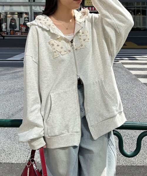 CIAOPANIC(チャオパニック)の「【neutral by ciaopanic】フラワーロゴフリルダブルジップパーカー(パーカー・レディース・ブルー系その他/グレー・FREE)」の6枚目の写真