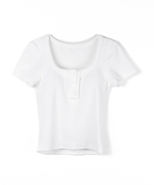 me+em select(ミームセレクト)の「【 2color 】スクエアヘンリーネック半袖ピチTシャツ /square henley neck short sleeve pichi T-Shirt(Tシャツ/カットソー・レディース・ホワイト/ブラック・FREE)」の14枚目の写真