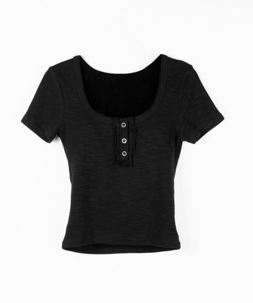 me+em select(ミームセレクト)の「【 2color 】スクエアヘンリーネック半袖ピチTシャツ /square henley neck short sleeve pichi T-Shirt(Tシャツ/カットソー・レディース・ホワイト/ブラック・FREE)」の15枚目の写真