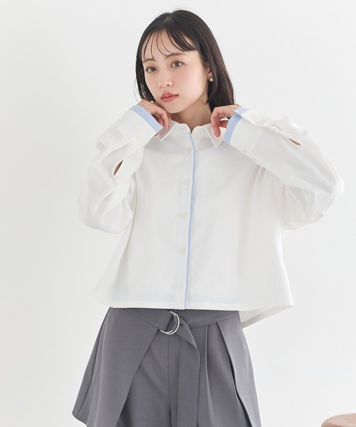 earth music&ecology(アースミュージックアンドエコロジー)の「パイピングショートシャツ(シャツ/ブラウス・レディース・オフホワイト/サックスブルー・FREE)」の13枚目の写真