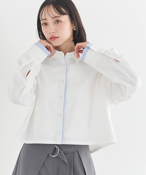 earth music&ecology(アースミュージックアンドエコロジー)の「パイピングショートシャツ(シャツ/ブラウス・レディース・オフホワイト/サックスブルー・FREE)」の11枚目の写真