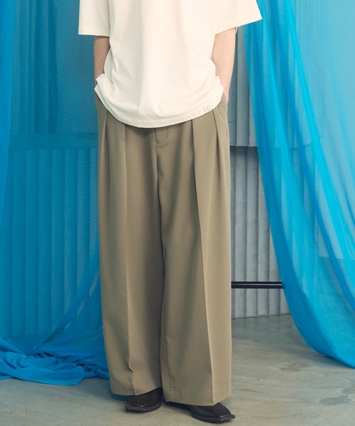 MAISON SPECIAL（メゾンスペシャル）の「《UNISEX》Crispy Cross Calze Two-tuck Prime-Wide Slacks/クリスピークロスカルゼツータックプライムワイドスラックス【MAISON SPECIAL/メゾンスペシャル】■セットアップ対応■（スラックス・メンズ・バーガンディー/ブラック/グレー・2/1/0）」の3枚目の写真