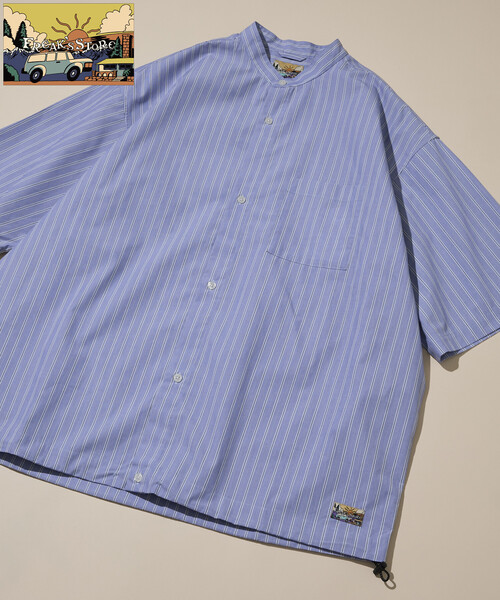 FREAK'S STORE(フリークスストア)の「タイプライター スピンドル バンドカラー ショートスリーブシャツ/裾ドローコード(シャツ/ブラウス・メンズ・ネイビー/イエロー/ブルー・SMALL/MEDIUM/LARGE)」の3枚目の写真