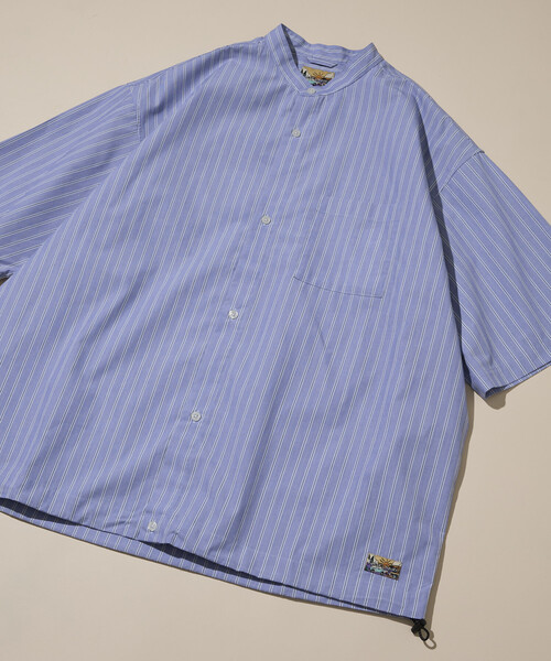 FREAK'S STORE(フリークスストア)の「タイプライター スピンドル バンドカラー ショートスリーブシャツ/裾ドローコード(シャツ/ブラウス・メンズ・ネイビー/イエロー/ブルー/ホワイト/サックスブルー・SMALL/MEDIUM/LARGE)」の4枚目の写真