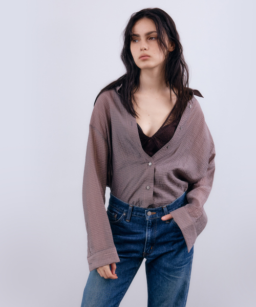 NUAKLE(ヌアクル)の「シースルーチェックシャツ_グレー(シャツ/ブラウス・レディース・その他・ONE SIZE)」の1枚目の写真