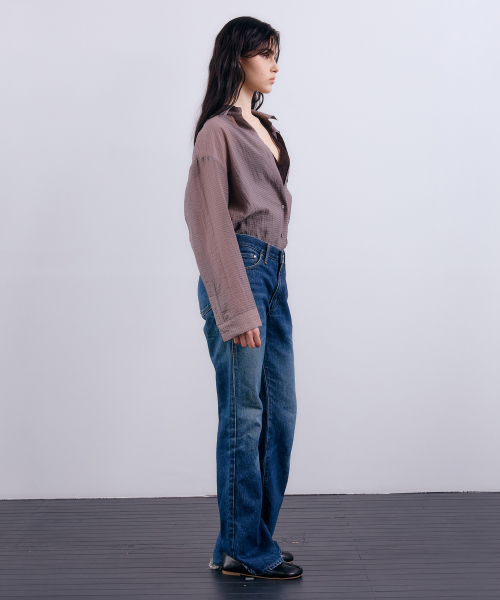 NUAKLE(ヌアクル)の「シースルーチェックシャツ_グレー(シャツ/ブラウス・レディース・その他・ONE SIZE)」の4枚目の写真