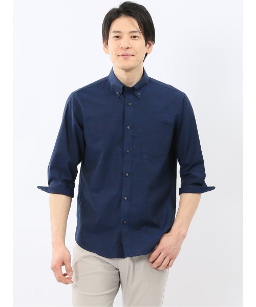 TAKA-Q(タカキュー)の「【ストレッチ コットン100%】タカキュー 綿スラブ ボタンダウン 7分袖 シャツ(シャツ/ブラウス・メンズ・ネイビー/グレー/ブルー/ホワイト・MEDIUM/LARGE/X-LARGE)」の3枚目の写真