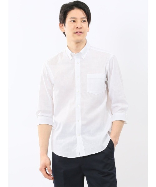 TAKA-Q(タカキュー)の「【ストレッチ コットン100%】タカキュー 綿スラブ ボタンダウン 7分袖 シャツ(シャツ/ブラウス・メンズ・ネイビー/グレー/ブルー/ホワイト・MEDIUM/LARGE/X-LARGE)」の1枚目の写真