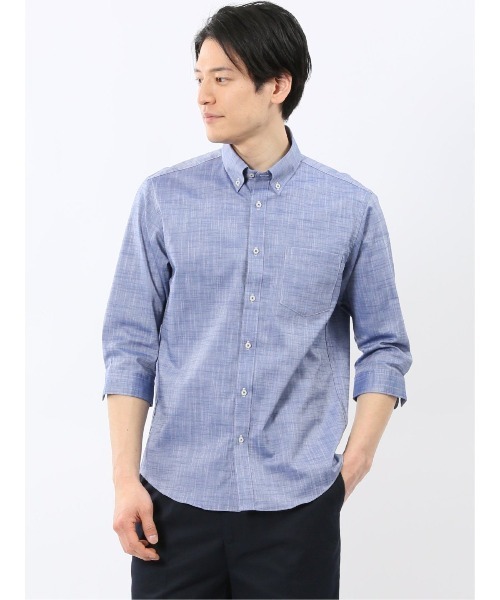 TAKA-Q(タカキュー)の「【ストレッチ コットン100%】タカキュー 綿スラブ ボタンダウン 7分袖 シャツ(シャツ/ブラウス・メンズ・ネイビー/グレー/ブルー/ホワイト・MEDIUM/LARGE/X-LARGE)」の4枚目の写真