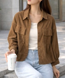 甘すぎない大人可愛さ◎ コーデュロイ風クロップドシャツ