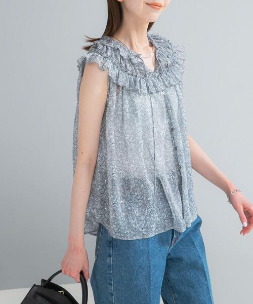 URBAN RESEARCH ROSSO WOMEN(アーバンリサーチ ロッソ)の「フラワープリントフリルブラウス(シャツ/ブラウス・レディース・イエロー/ネイビー/グレー・FREE)」の8枚目の写真