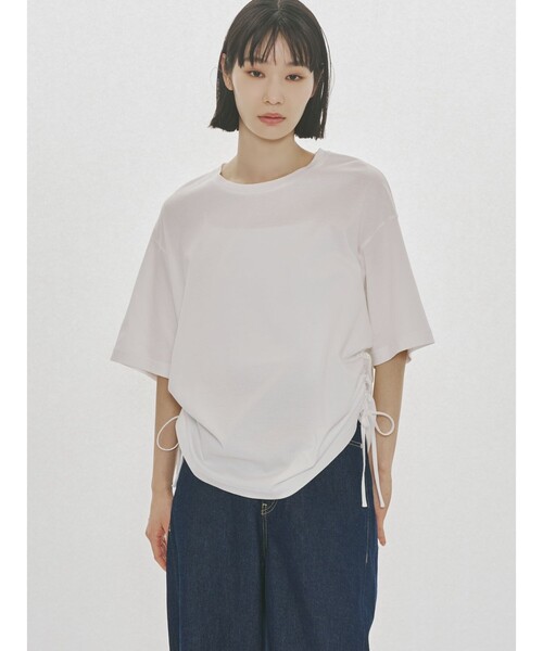 MIDIUMISOLID（ミディウミソリッド）の「MIDIUMISOLID for Ladies ドローストリングTシャツ（Tシャツ/カットソー・レディース・ブラック/グレー/オフホワイト・FREE）」の2枚目の写真