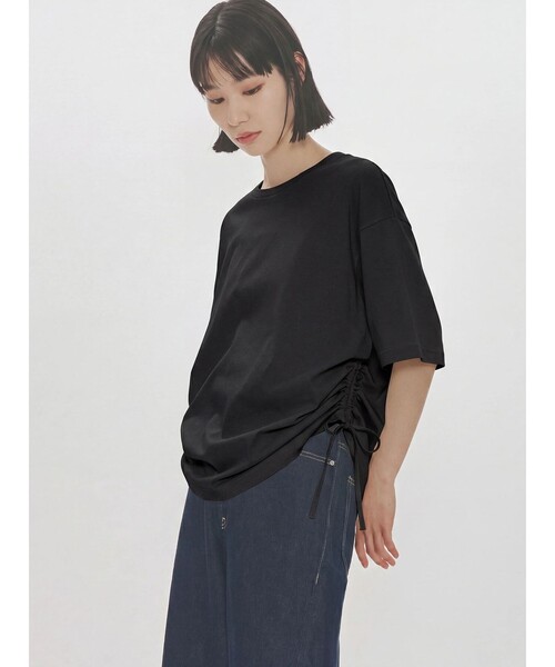 MIDIUMISOLID（ミディウミソリッド）の「MIDIUMISOLID for Ladies ドローストリングTシャツ（Tシャツ/カットソー・レディース・ブラック/グレー/オフホワイト・FREE）」の3枚目の写真