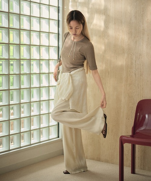 LAULEN（ローレン）の「roll up sleeves semi sheer rib tops /ロールアップスリーブセミシアーリブニット（Tシャツ/カットソー・レディース・モカ/チャコールグレー/アイボリー/グレイッシュベージュ/ブラック・FREE）」の21枚目の写真